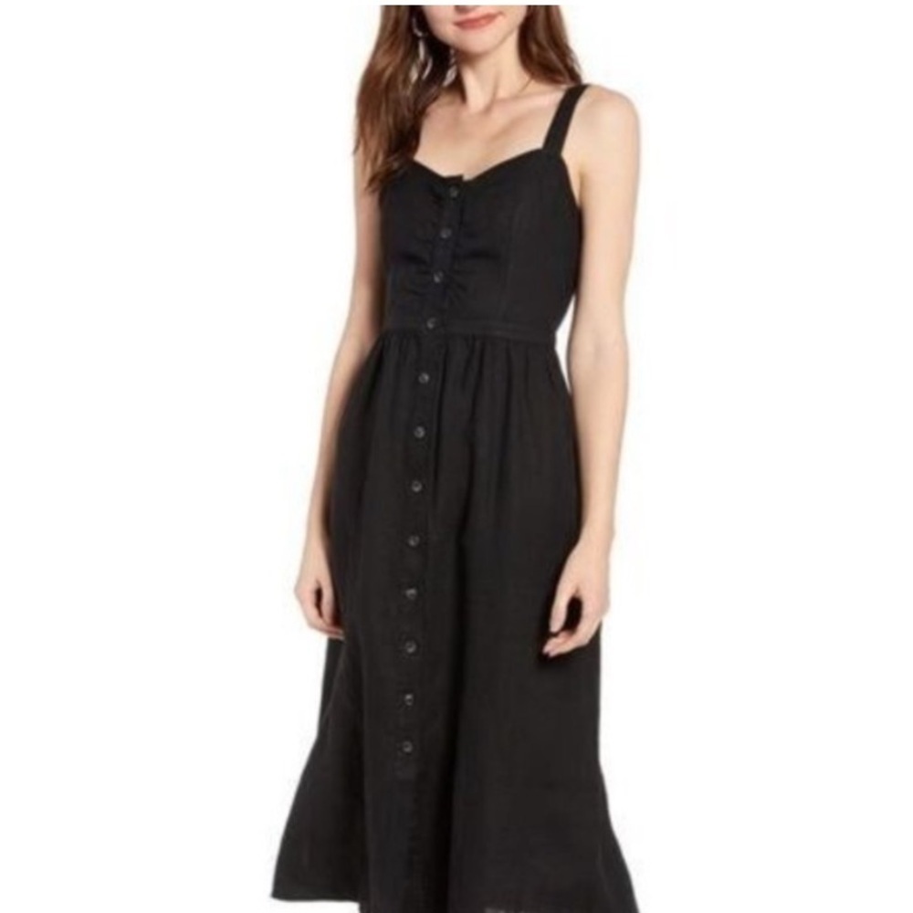 Treasure & Bond Button Sleeveless Sweetheart Neckline Linen Midi Dress Small